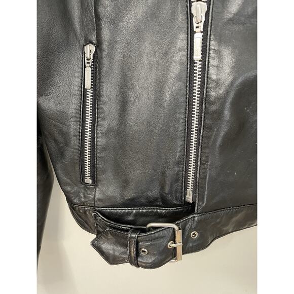 VTG 70s Excelled Black Leather Motorcycle Moto Biker Jacket Punk Rocker Women M - Picture 7 of 16